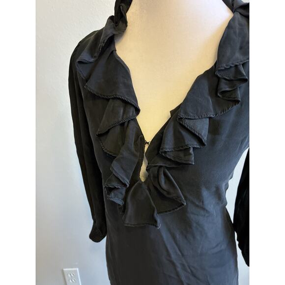 VTG 90s Black Silk Dress Ruffle Collar Whimsygoth Steampunk Vamp Dark Fairy S - Picture 4 of 16